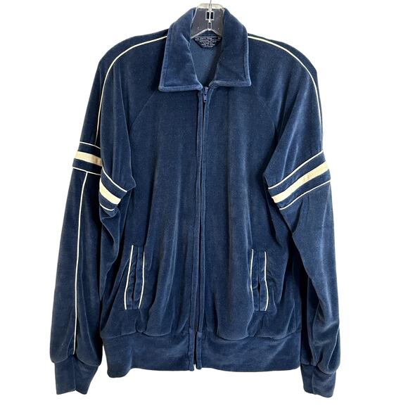 American Vintage The Mens Shop Velour Varsity Jacket Size Medium Blue Cream - Picture 1 of 6
